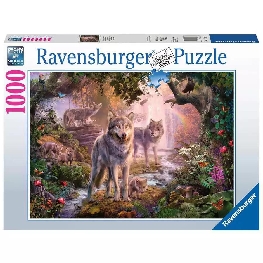 Ravensburger Wolfsfamilie im Sommer bunt
