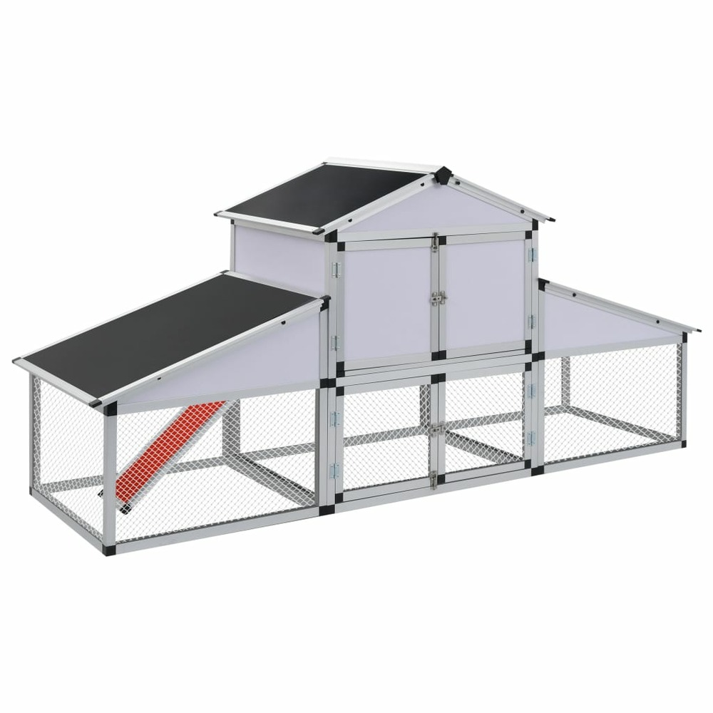 Grande cage à poules poulailler aluminium mdf avec rampes et 1 pondoir 258 cm