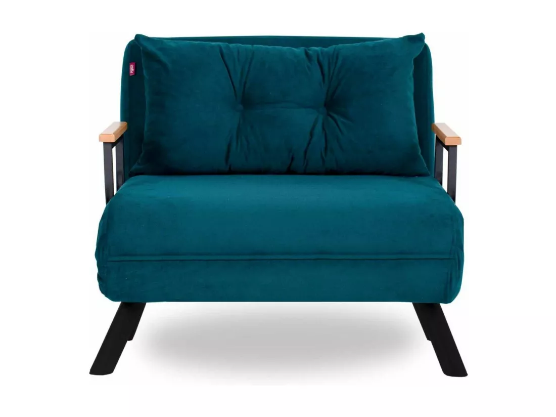 Fauteuil convertible Yolanda Métal Noir et Tissu Bleu canard