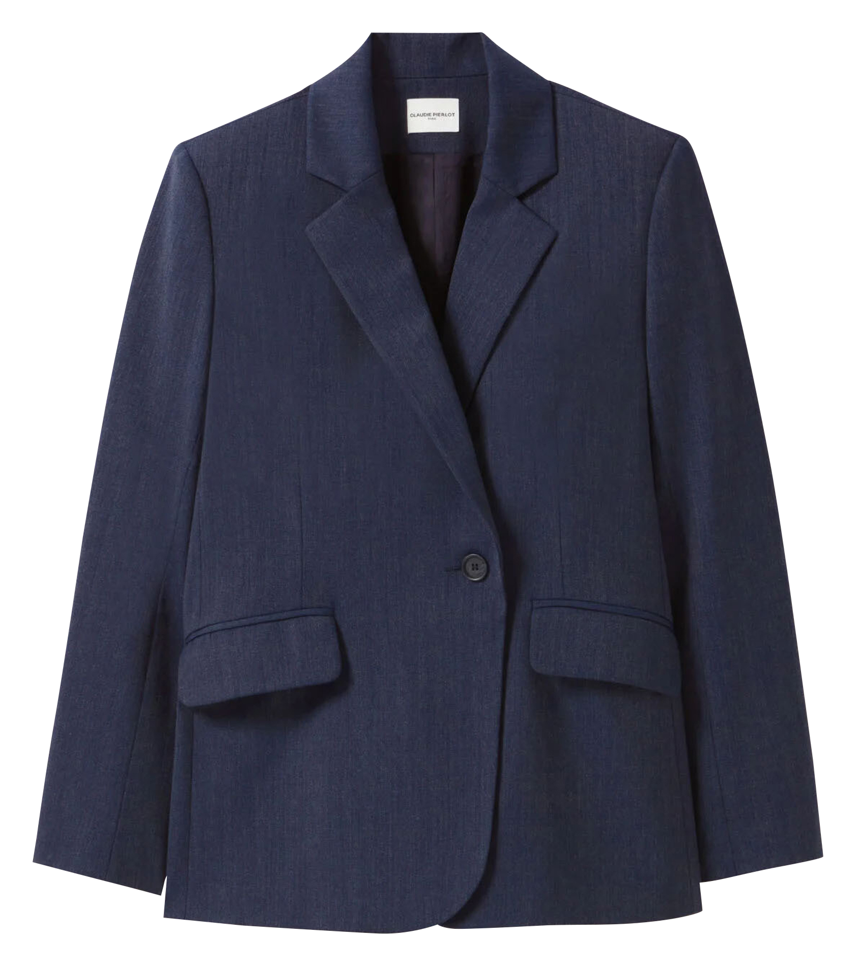 Veste de tailleur droite en laine mélangée | Bleu