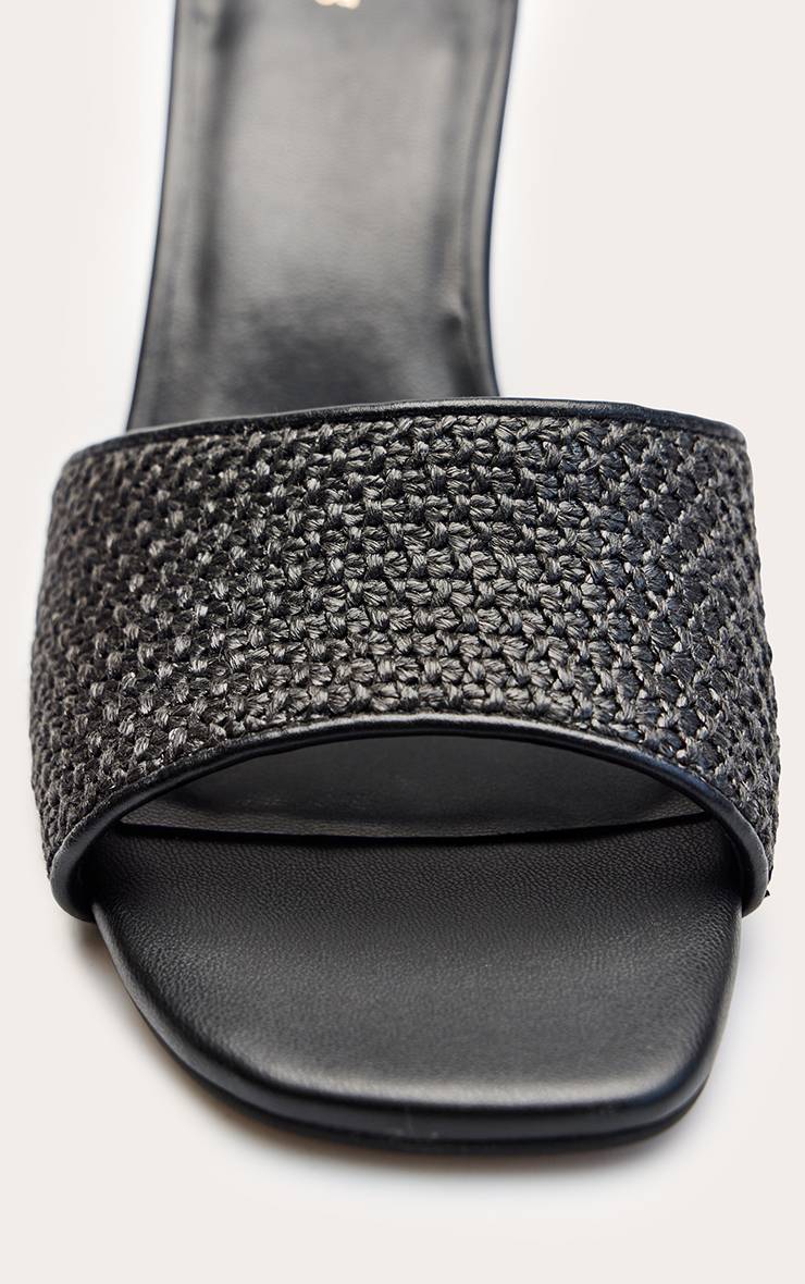 Noir Mules À Talon Bout Carré Texturées