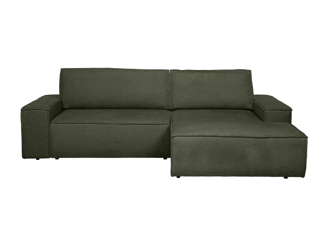 Canapé d'angle droit convertible en tissu texturé vert AMELIA