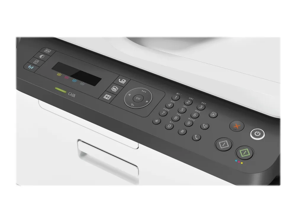 HP Color Laser MFP 179fnw - Multifunktionsprinter - farve - laser - A4 (210 x 297 mm) (original) - A4/Letter (medie) - op til 14 spm (kopiering) - op til 18 spm (udskriver) - 150 ark - 33.6 Kbps - USB 2.0, LAN, Wi-Fi(n)