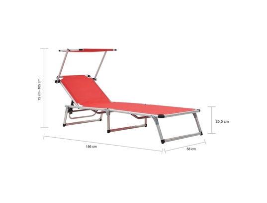 VIDAXL - Bain de soleil Chaise longue pliable avec auvent aluminium et textilène