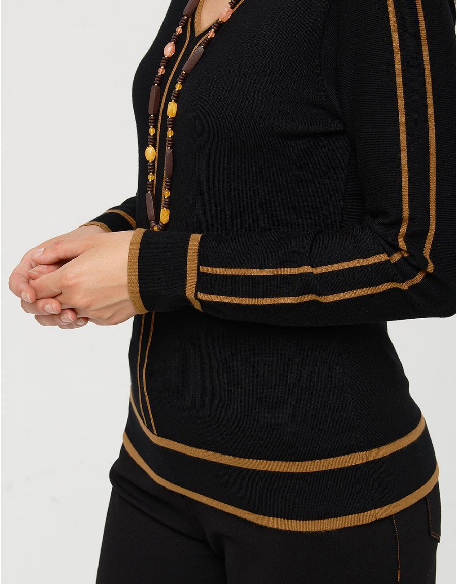 Pull noir bande camel