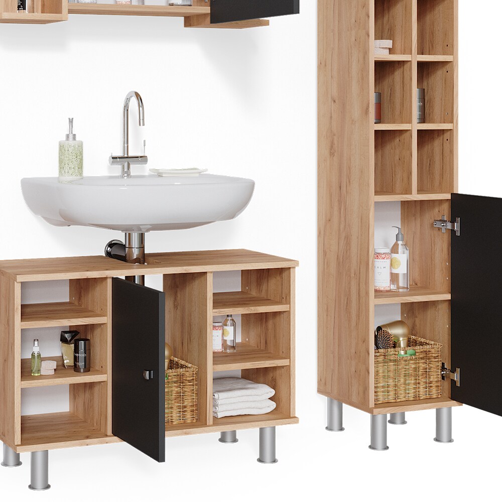 Vicco Badmöbel Set Fynn Spiegelschrank Waschbeckenunterschrank Hochschrank Bad