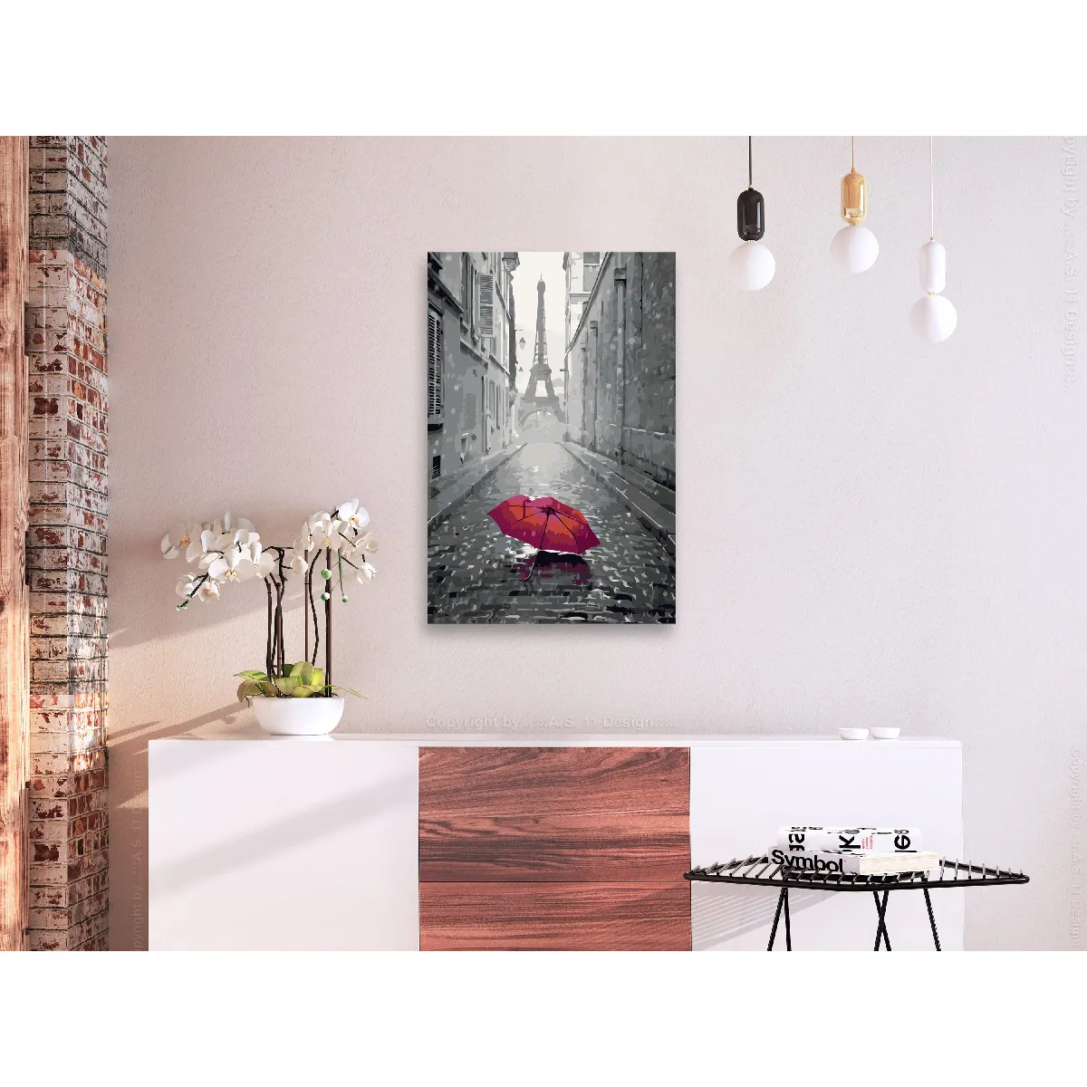 Decoshop26 Tableau Peindre Paris Parapluie Rouge