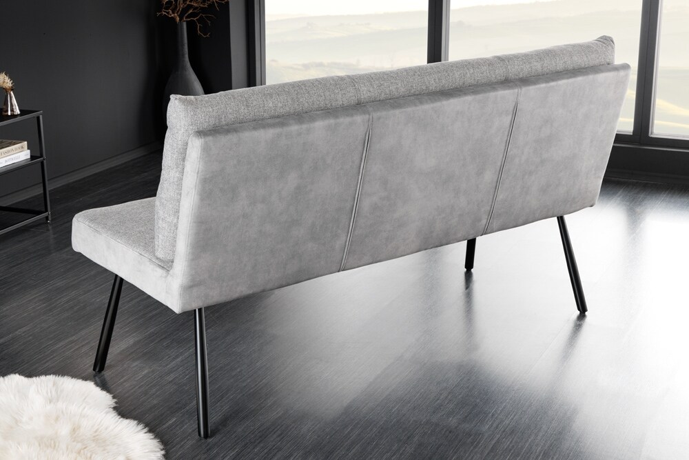 riess-ambiente Sitzbank BIG GEORGE - 160cm grau Samt Strukturstoff schwarz Metall mit Lehne Modern