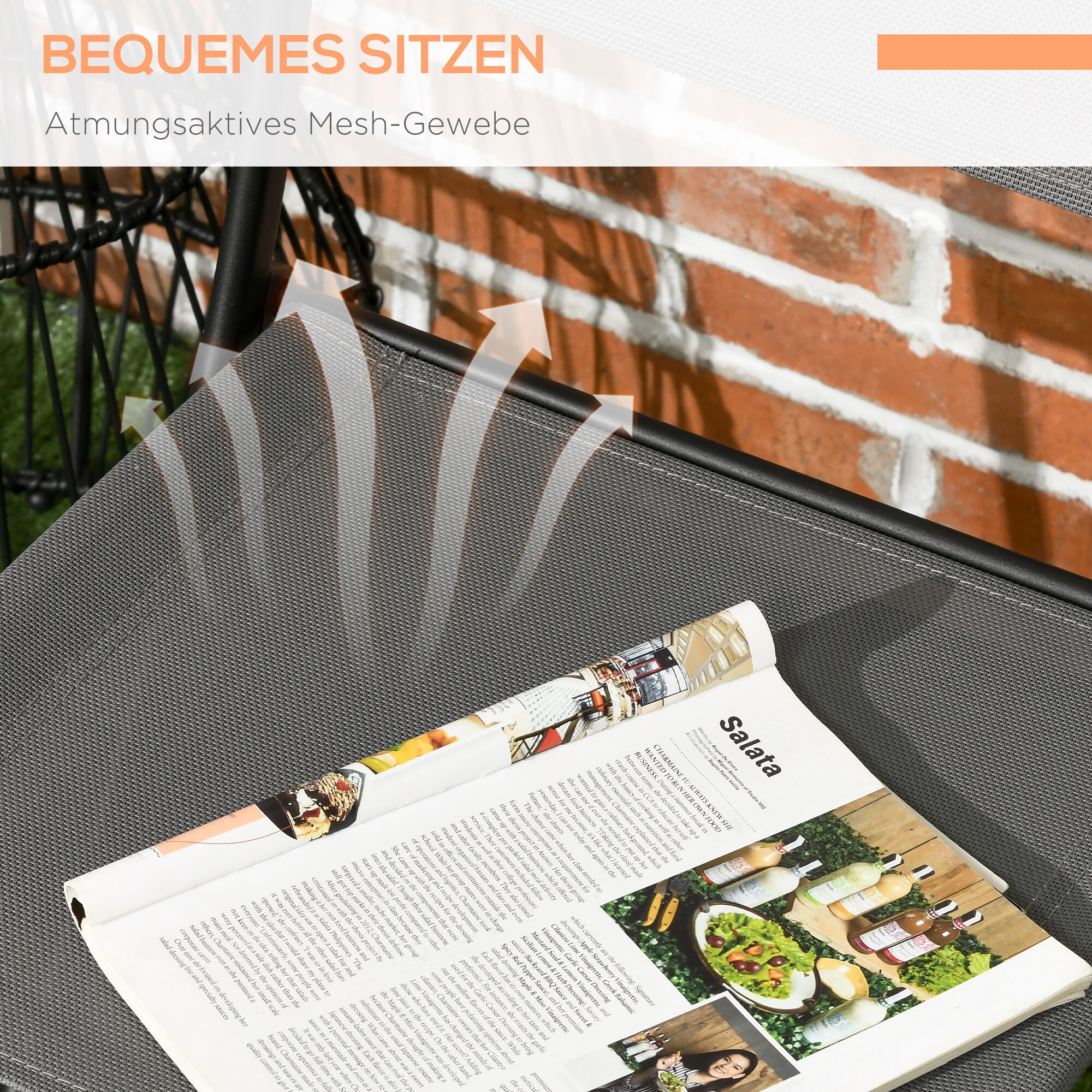 Outsunny Bistro Set mit klappbaren Stühlen grau 50L x 50B x 72H cm
