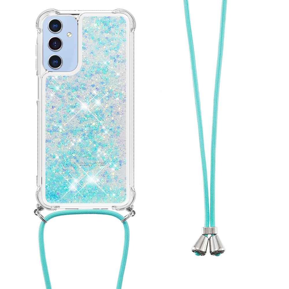 Samsung Galaxy A15 Necklace Gummi Hülle Liquid Glitzer   Handykette (130cm) - Türkis