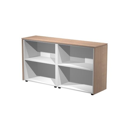 Armoire basse double Flora - L162,8xP43xH81,4 cm - portes mélaminés - 2 étagères - merisier arabis