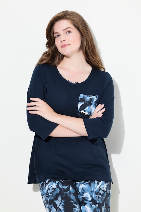 Pyjamashirt, U-Boot-Ausschnitt, 3/4-Arm, Biobaumwolle