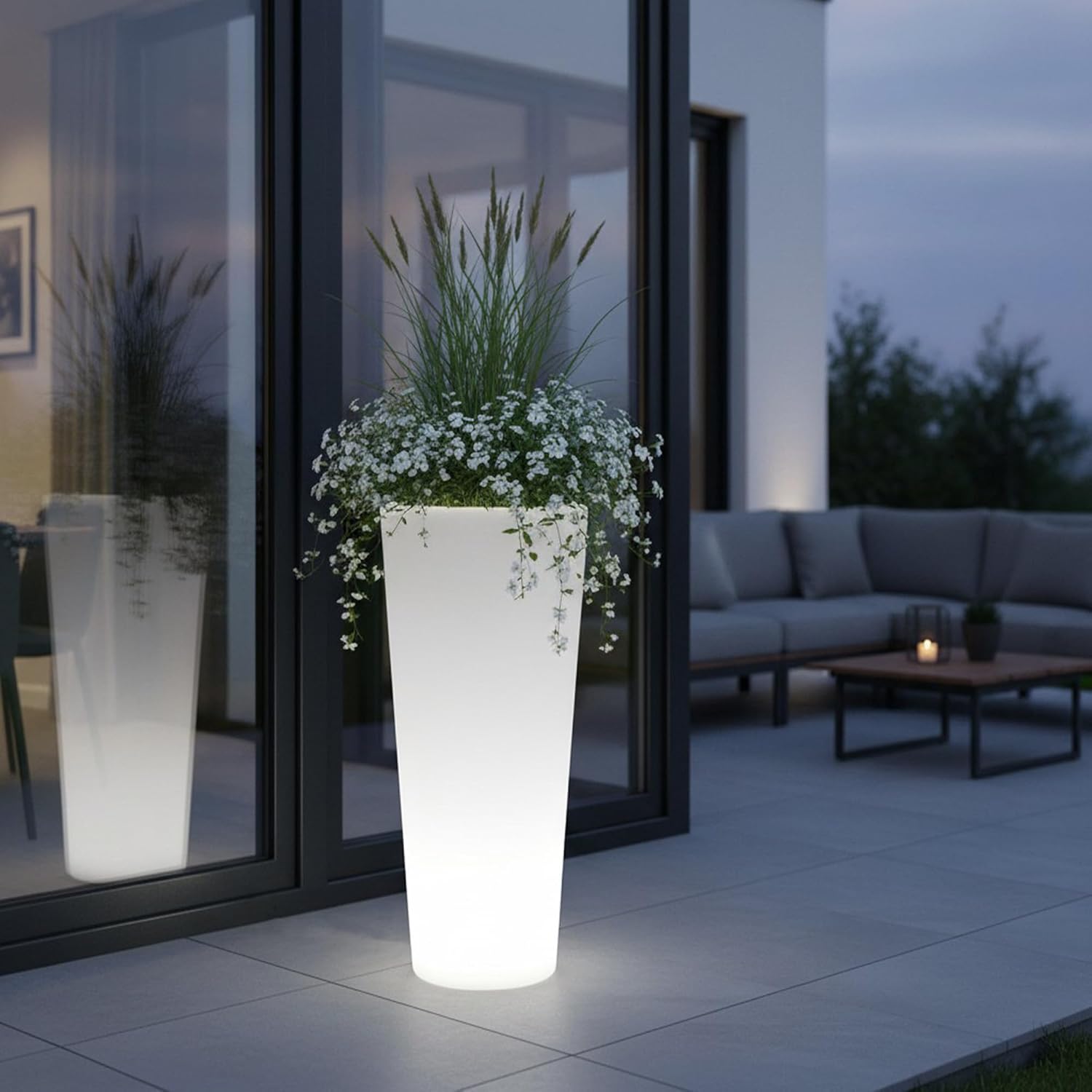 Arnusa Moderner beleuchteter Blumenkübel 90x37 cm Pflanzgefäß PL404S Blumentopf LED RGB mit Akku und Netzteil Indoor & Outdoor