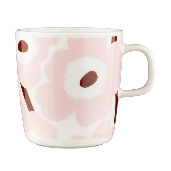 Marimekko - Oiva Unikko Becher mit Henkel, 400 ml, weiss / light pink / chestnut