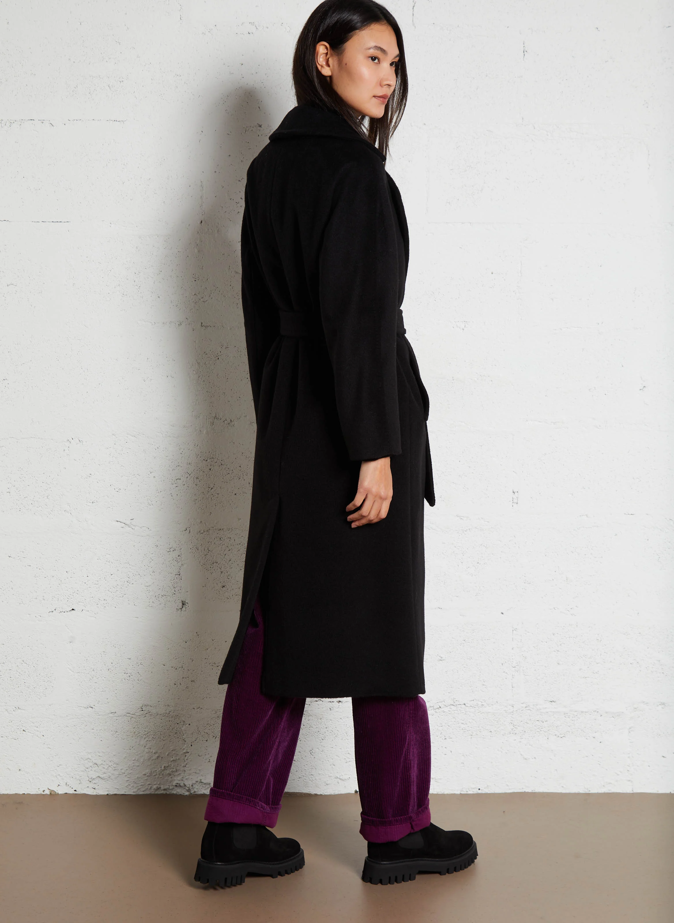 TEMPERA - Manteau droit col tailleur en laine mélangée | Noir