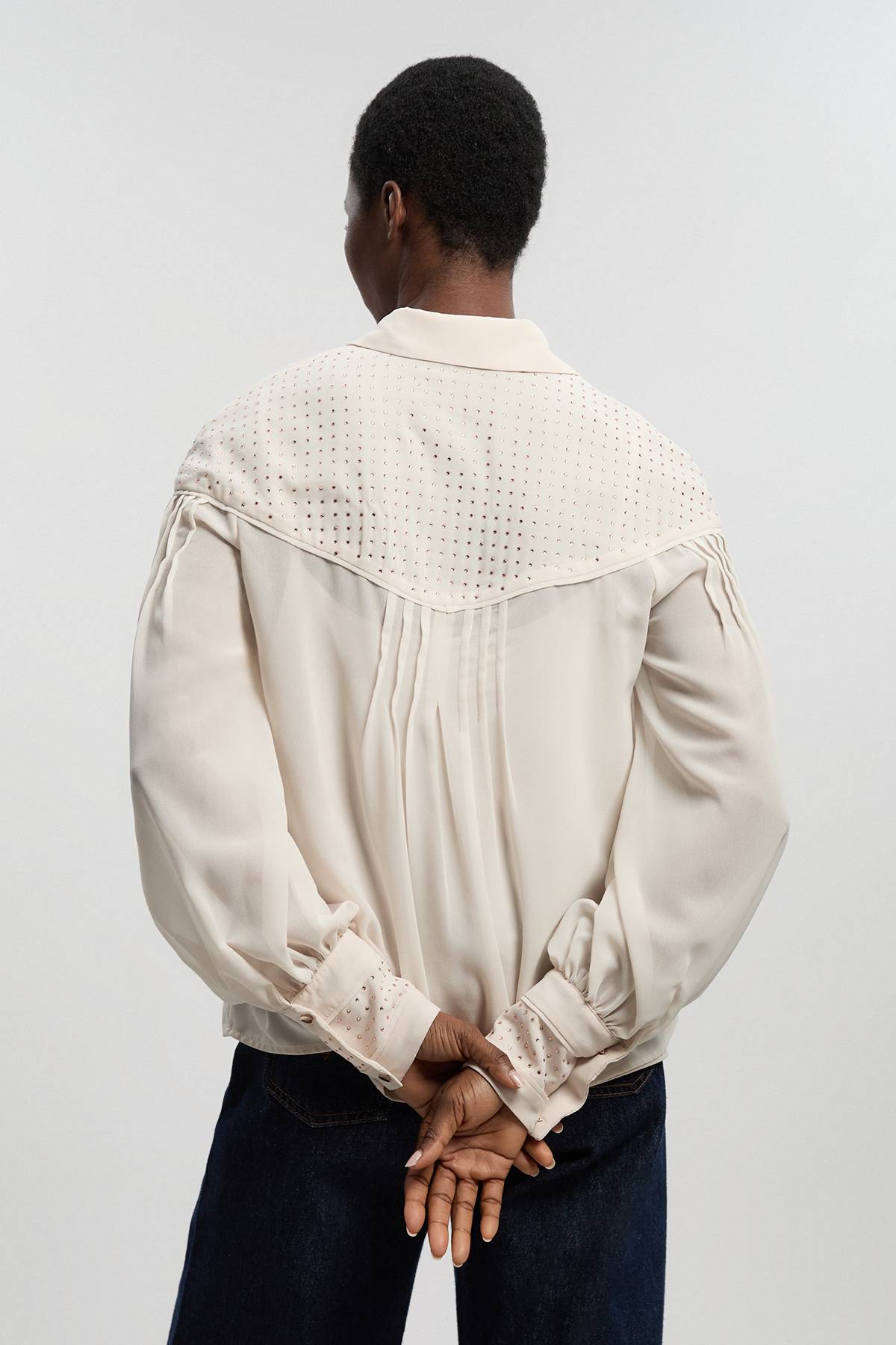 KarenMillen Chemise Tissée à Manches Longues avec Clous Thermocollés