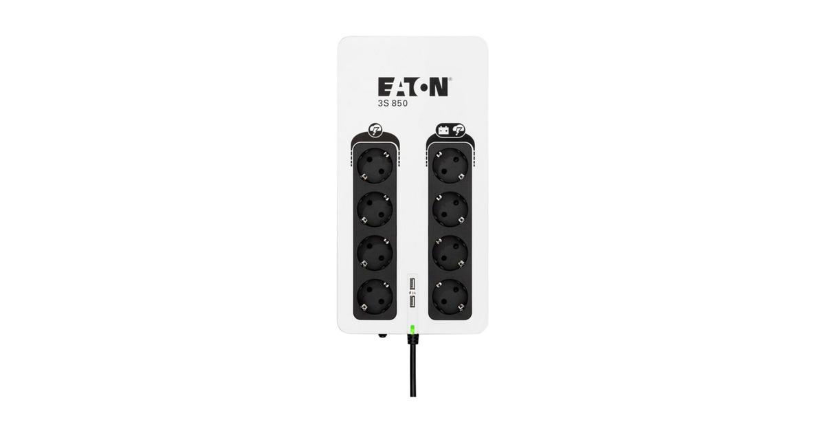 Eaton Power Quality3S Gen2 (3S850D) ups  (Wit/zwart, 8x Schuko, 850VA, 2 USB opladers, 1 USB datapoort)