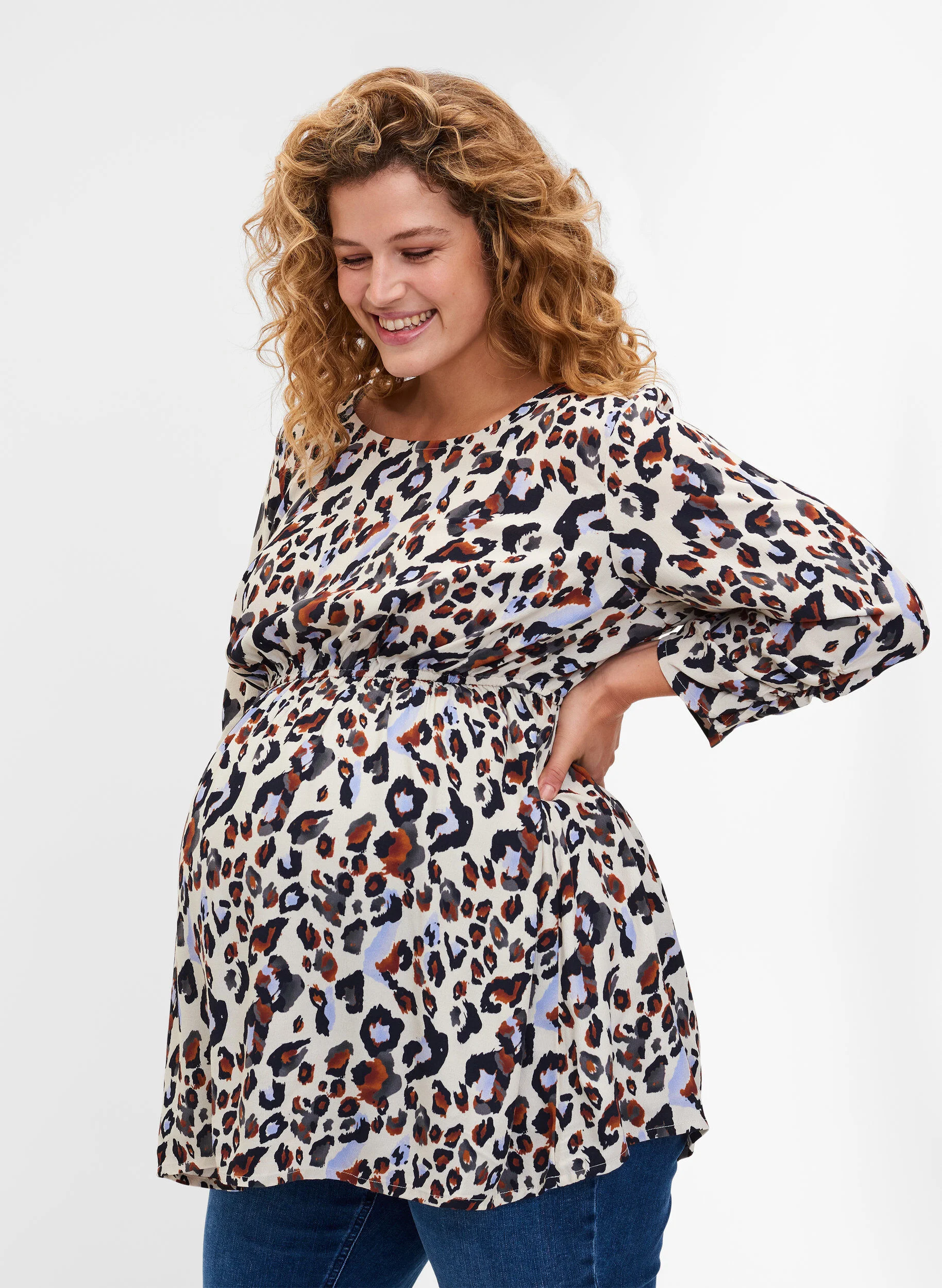 Graviditets bluse i viskose med print