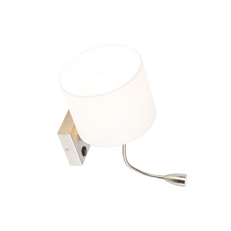 Moderne wandlamp staal met witte kap - Brescia