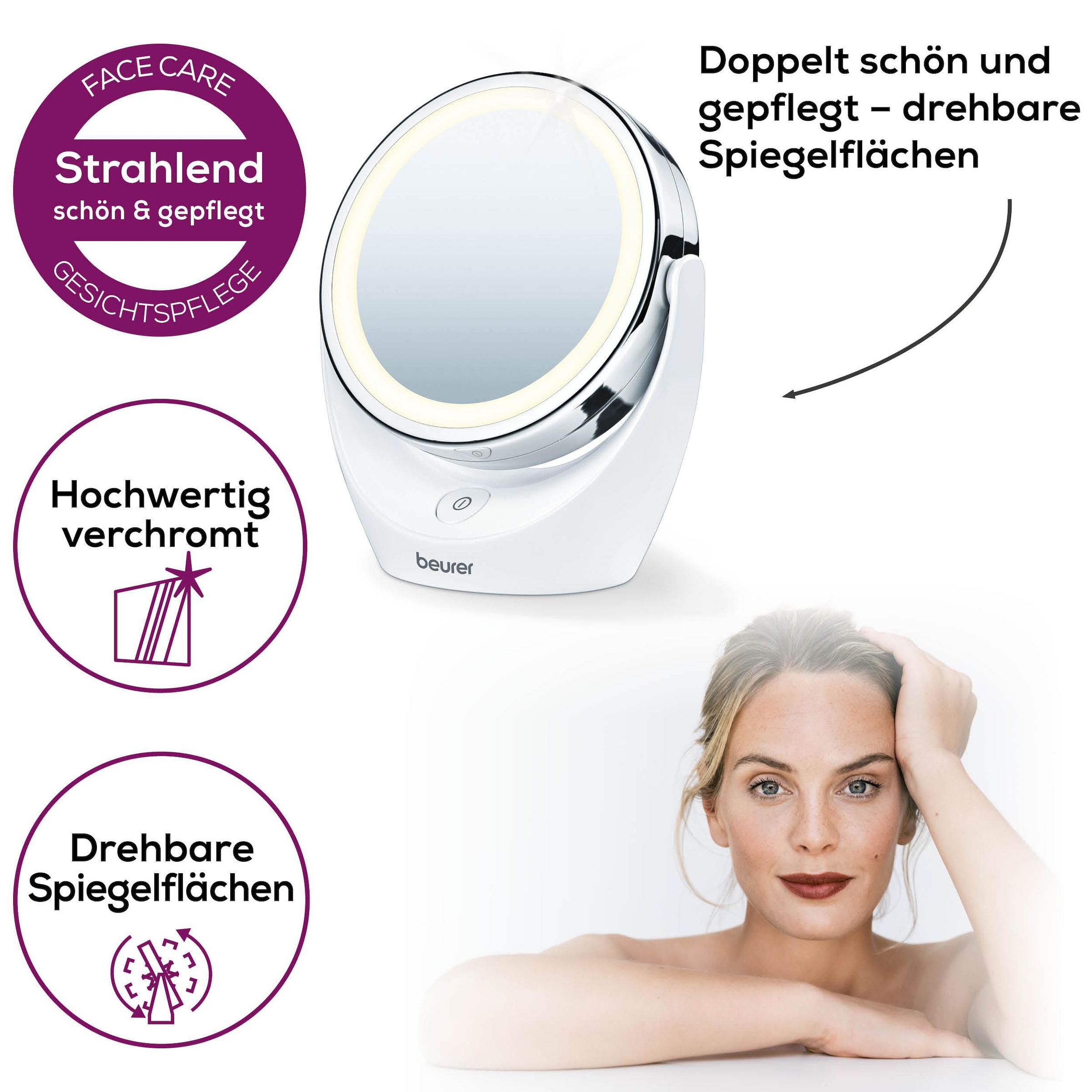 BEURER Kosmetikspiegel »BS 49 beleuchteter Kosmetikspiegel mit LED-Licht« Mit 5-fach Vergrösserung für die Hautpflege und Beauty-Routine