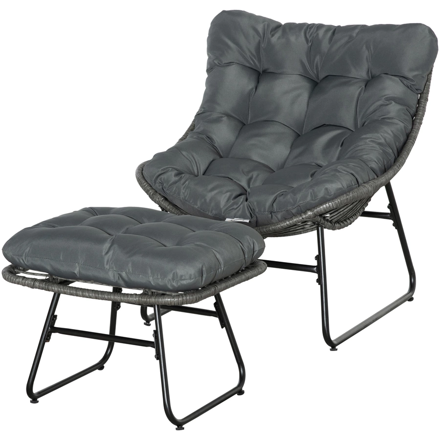 Outsunny Rattansessel-Set mit Fußhocker grau