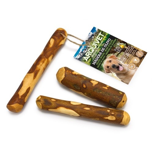Brinquedo de madeira de oliveira natural Arquivet para cães.
