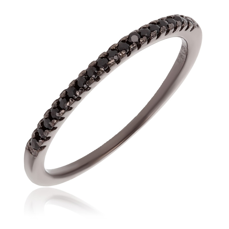 Bague argent rhodié noir alliance pleine avec pierre noire cubic zirconia