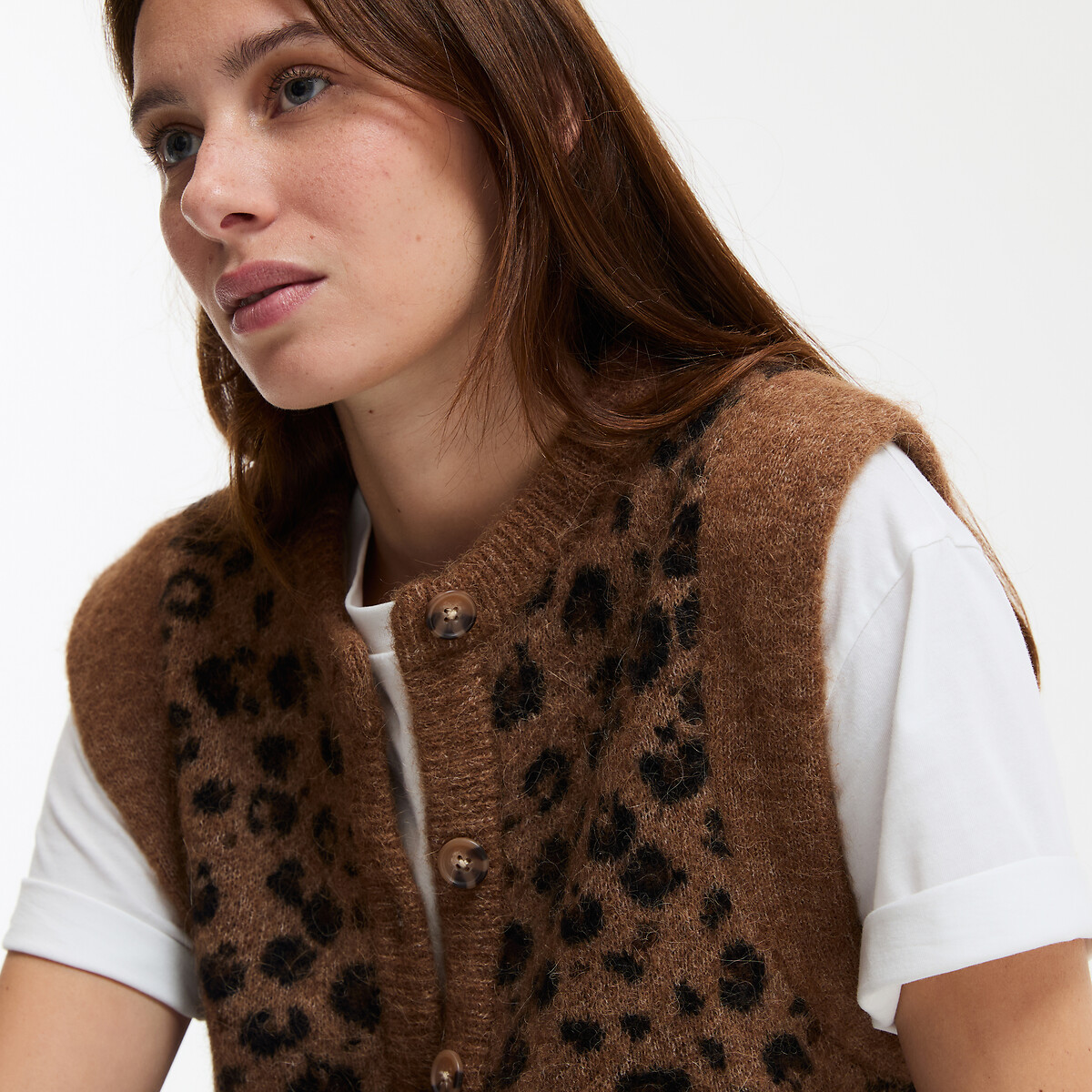 LA REDOUTE COLLECTIONS<br>Cardigã curto sem mangas, estampa de leopardo