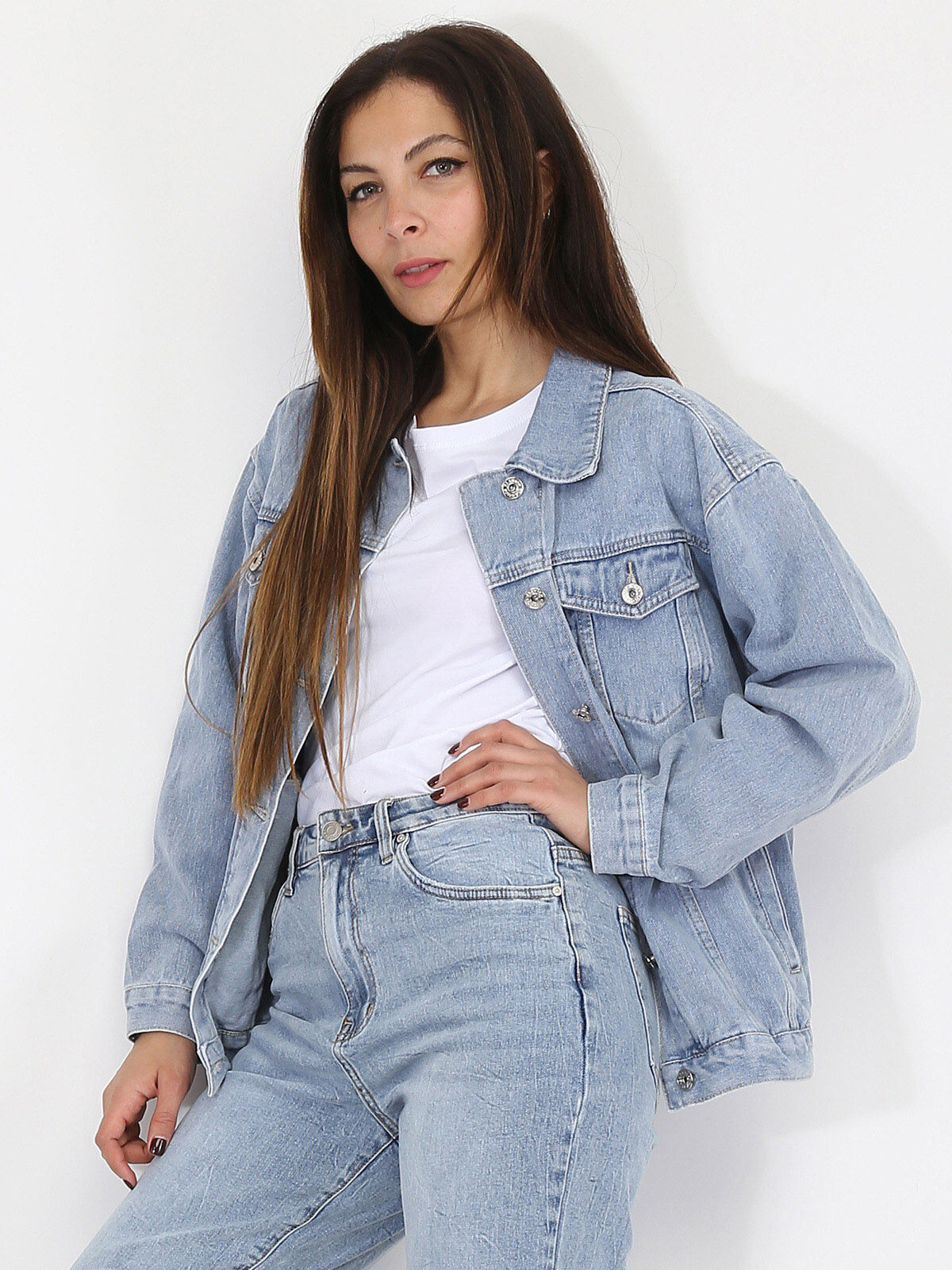 Veste en jeans délavée- Bleu clair