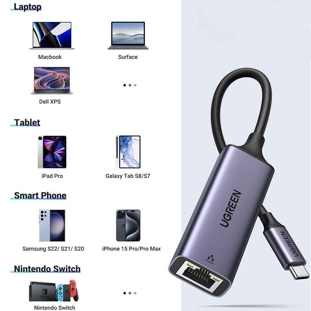 USB C 3.1 auf RJ45 Ethernet LAN Adapter (1000 Mbit/s) - Silber
