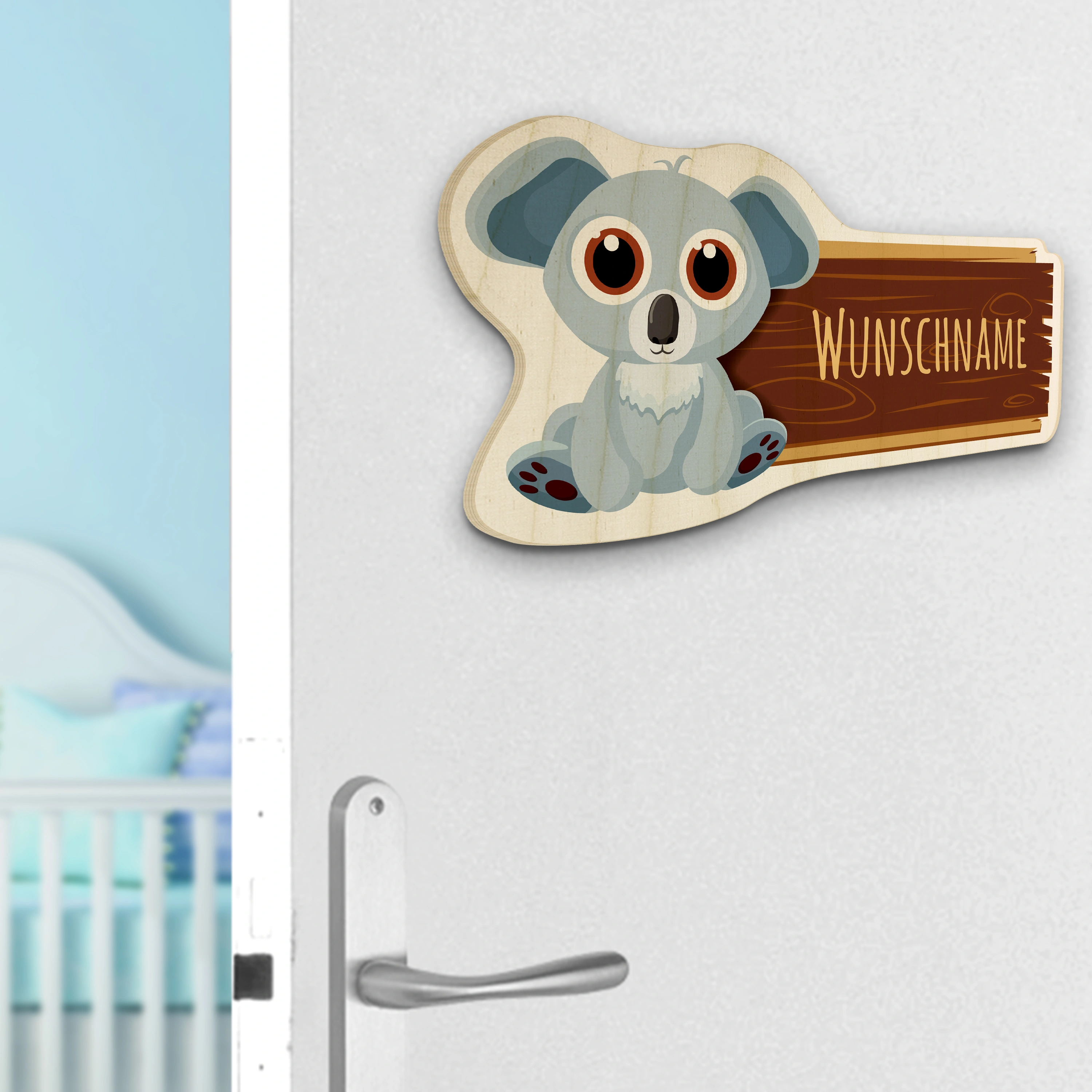 Personalisiertes Holz-Türschild mit Namen (Motiv: Koalabär)