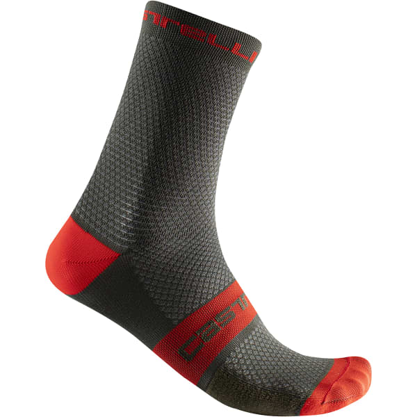 Chaussette vélo CASTELLI SUPERLEGGERA T 12 VERT KAKI/ROUGE