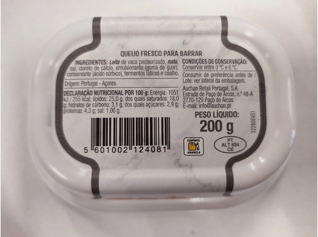 QUEIJO FRESCO AUCHAN PARA BARRAR NORMAL 200 G