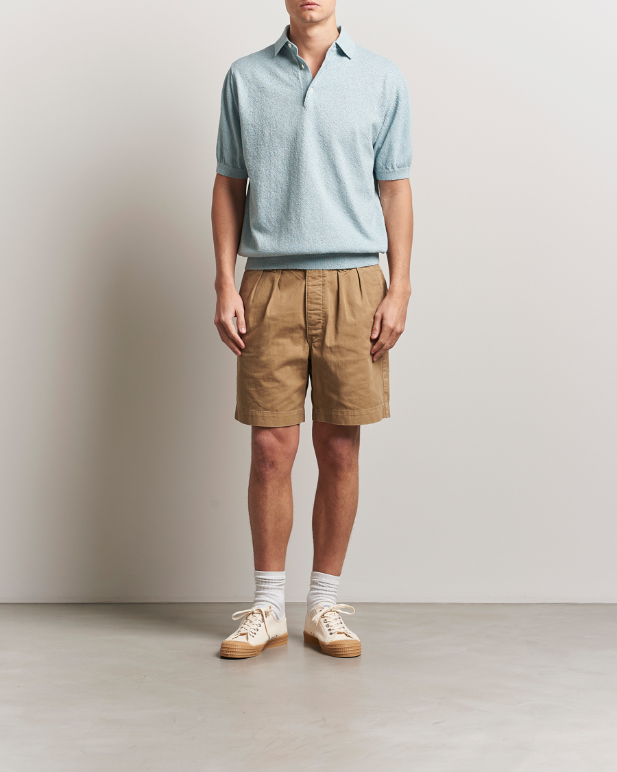 BEAMS PLUS Short Sleeve Boucle Polo Light Blue