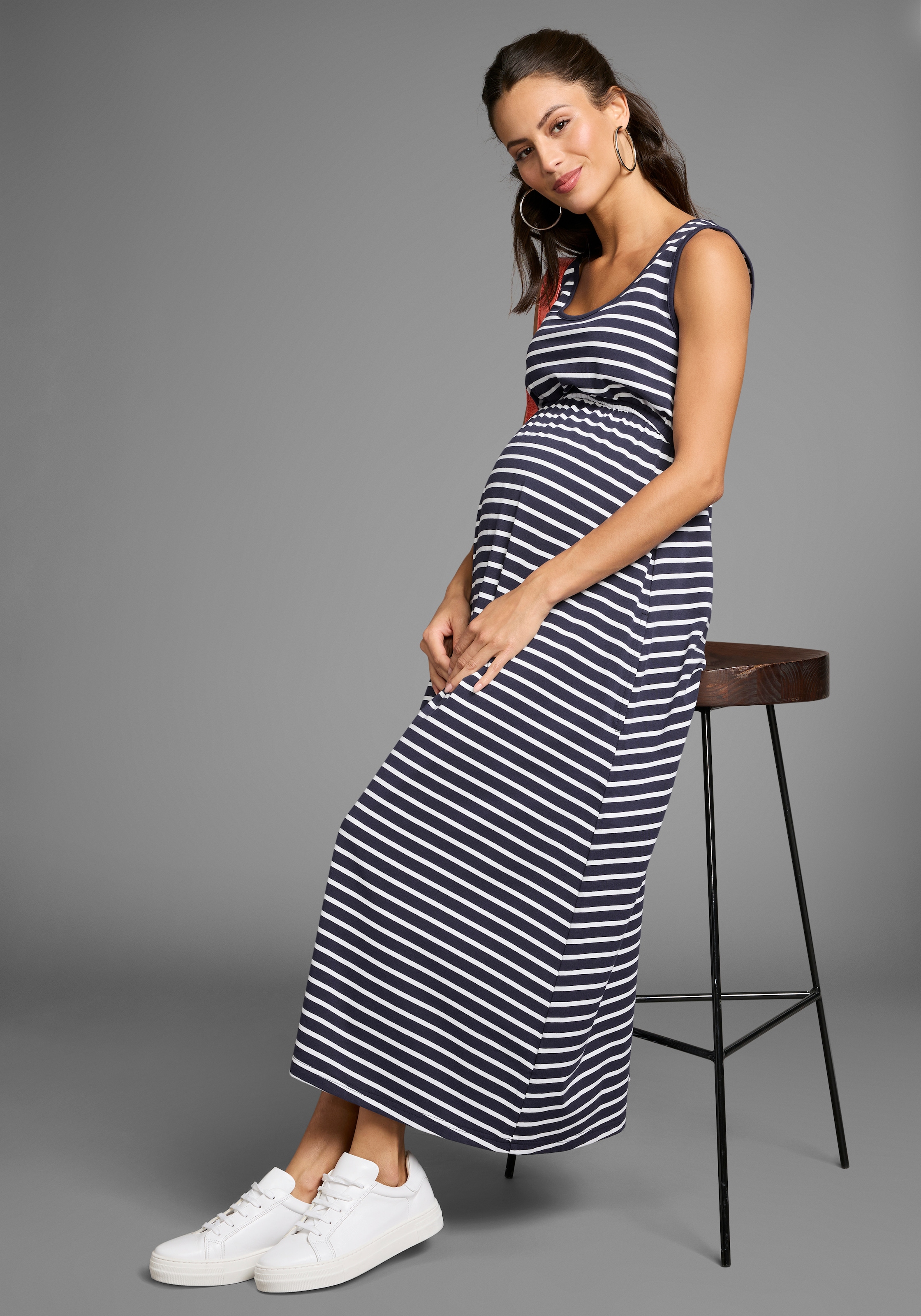 Neun Monate Umstandskleid »Langes Schwangerschaftskleid« Jersey-Kleid für Schwangerschaft und Stillzeit