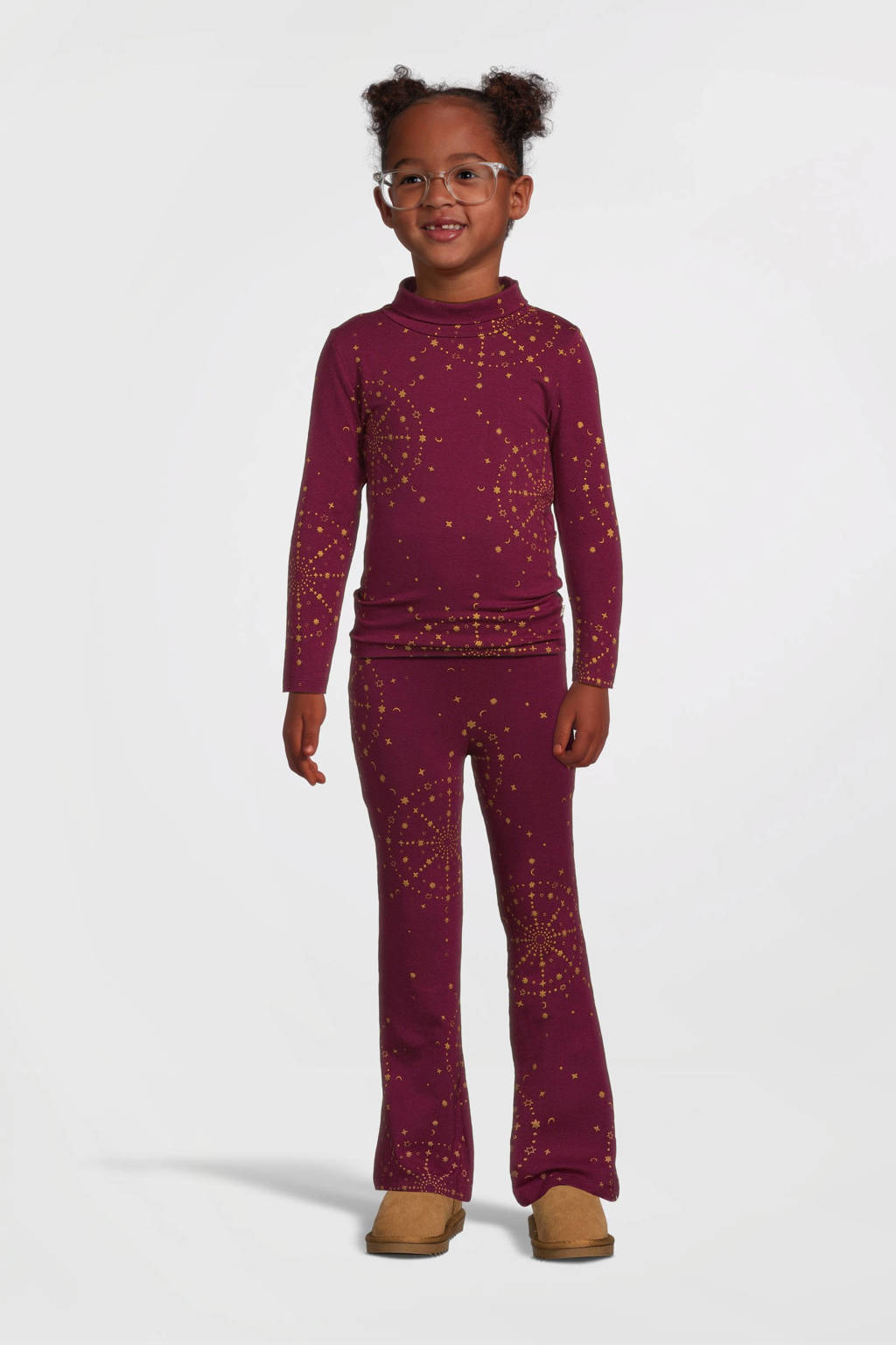 Your Wishes flared broek met all over print bordeauxrood/goud
