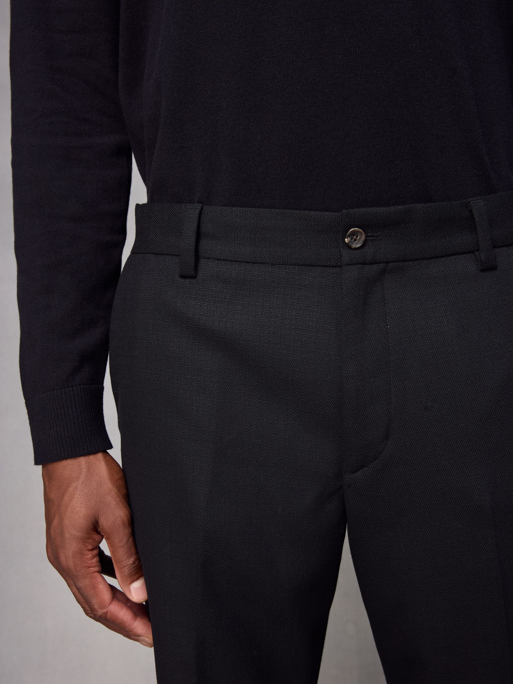 Zwart - Normale pasvorm chique broek met wol