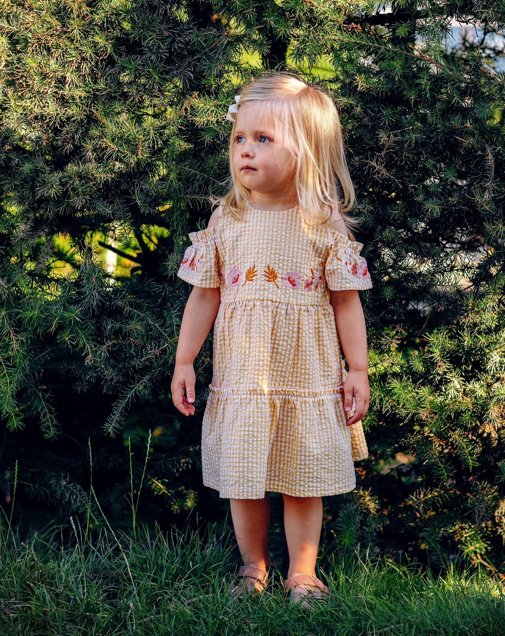 Kurzarmkleid KAIJA kariert in ochre