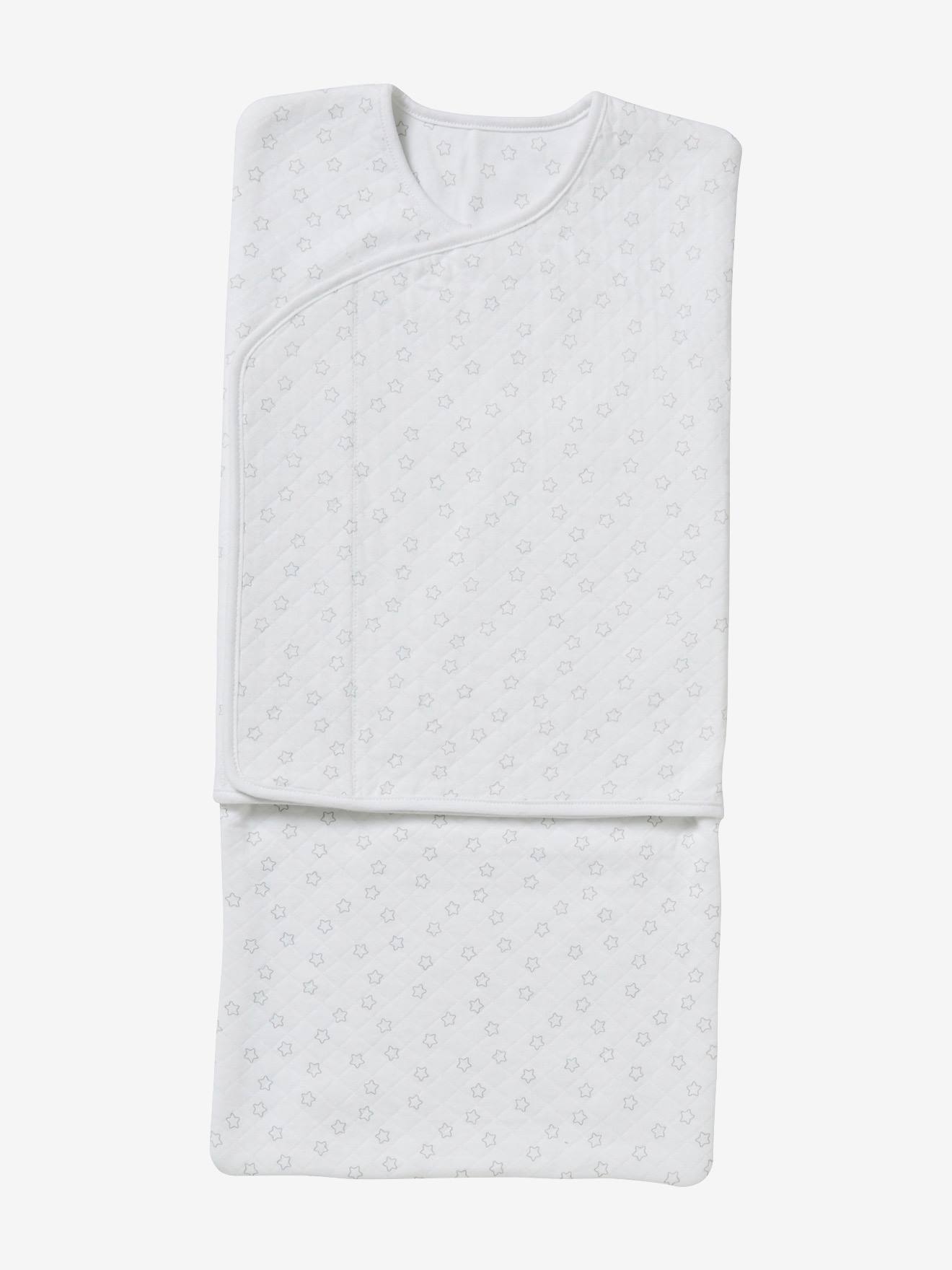 Manta para envolver bebês Vertbaudet, tamanho 2, branca clara com estampa.