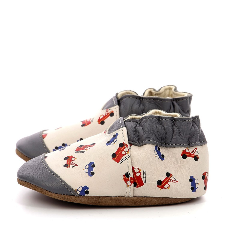 Robeez Robeez Chaussons Super Cars Beige Clair Gris Fonce