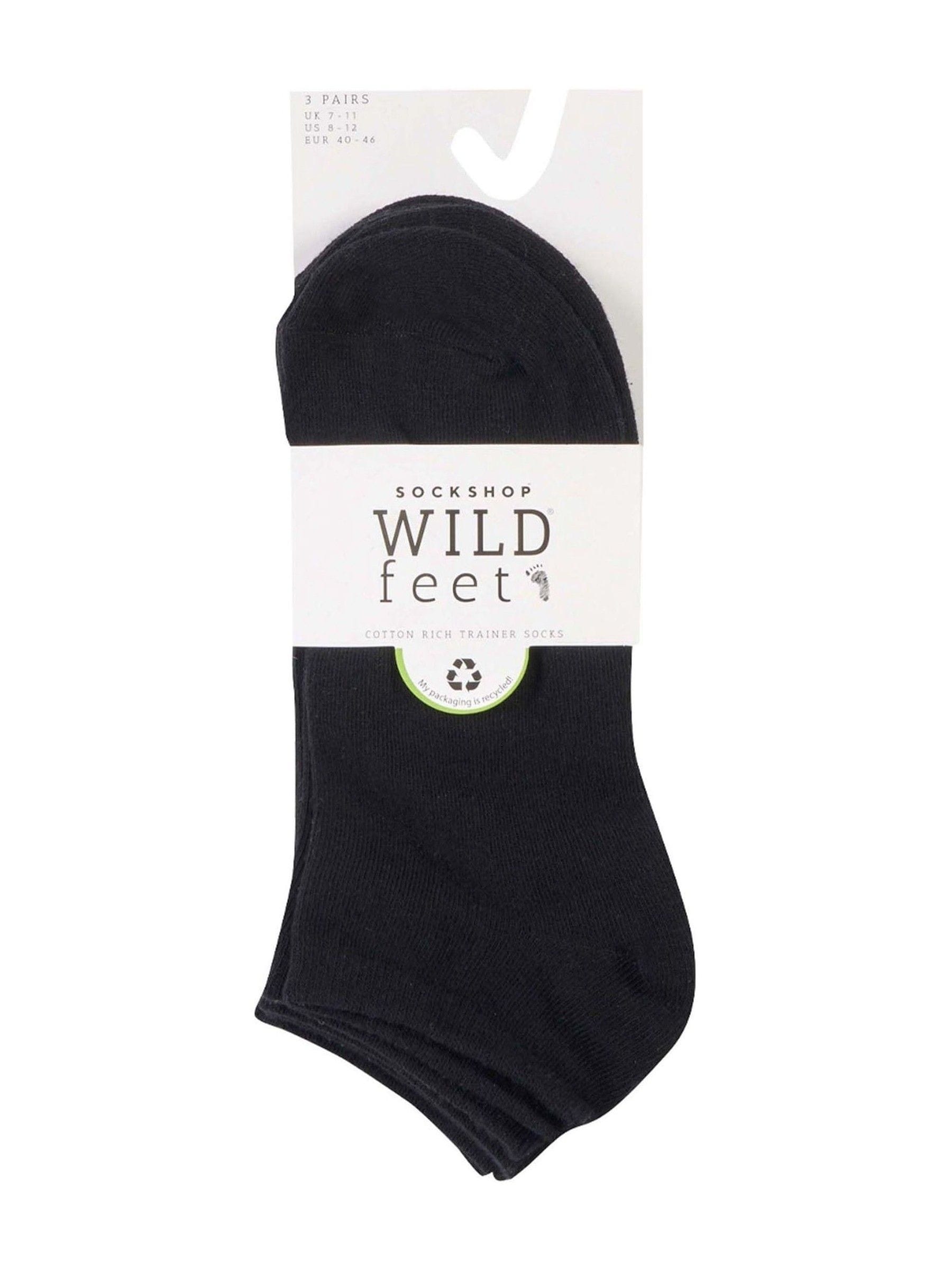 Zwart - Wild Feet Cotton Trainer Liners Socks 3 pack