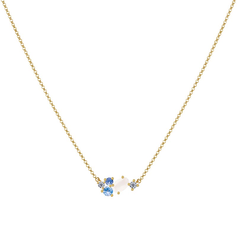 Collier Plaqué Or 5 Strass Ovale et Ronds