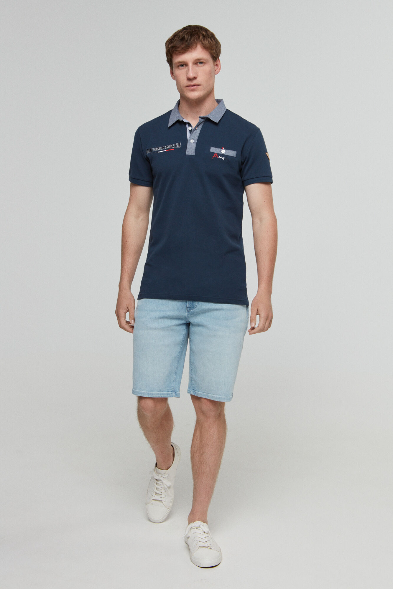 Polo mc bolsillo estilo vintage - Azul marinho
