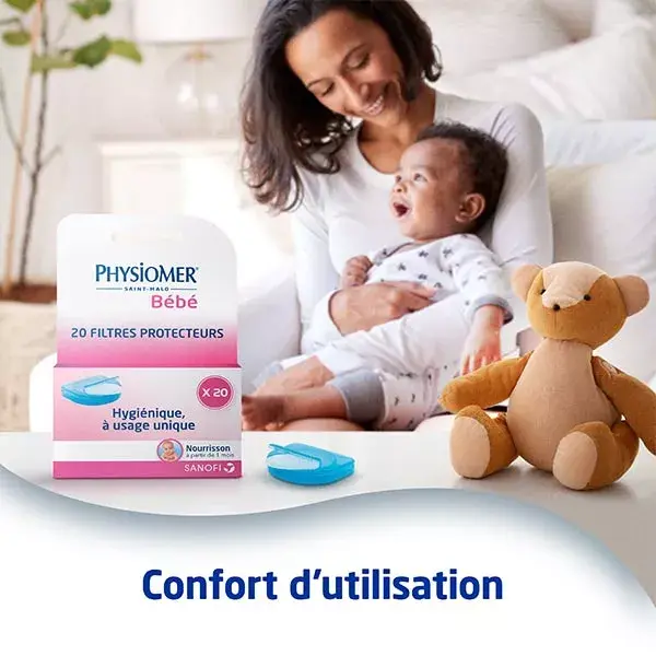 Refil para aspirador nasal Physiomer com 20 filtros de proteção.