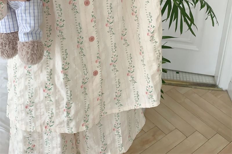 Tanee - Pyjamajurk met pofmouwen en bloemenprint / Pyjamashirt / Shorts / Broek / Set