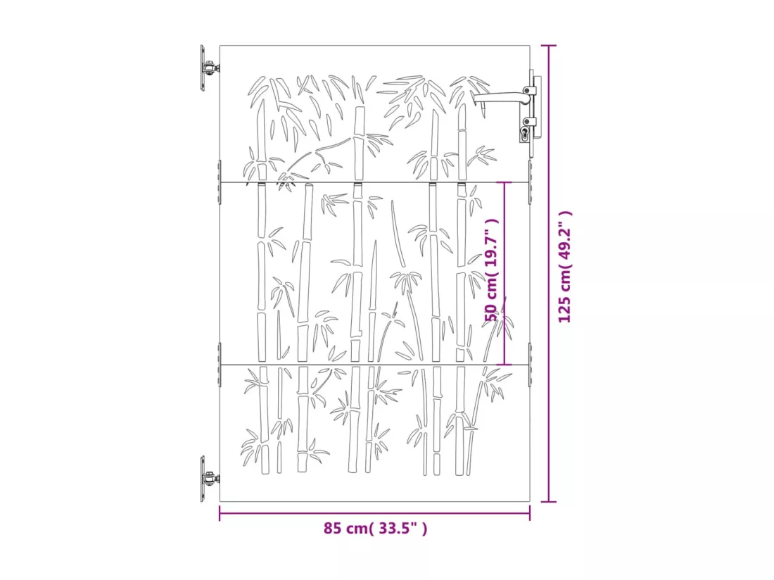 Portail de jardin 85x125 cm acier corten design de bambou