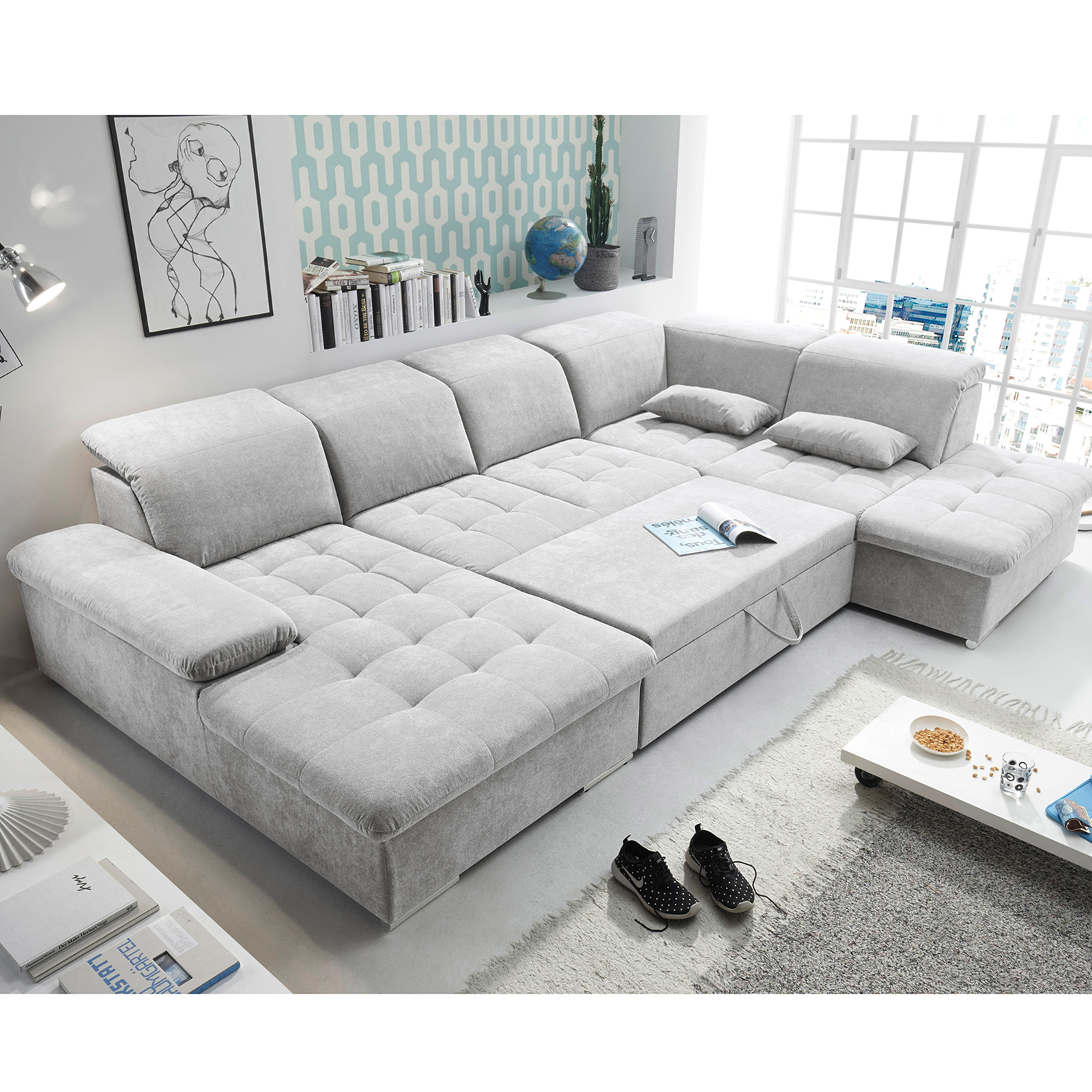 Wohnlandschaft - silber - Liegefunktion - Recamiere rechts