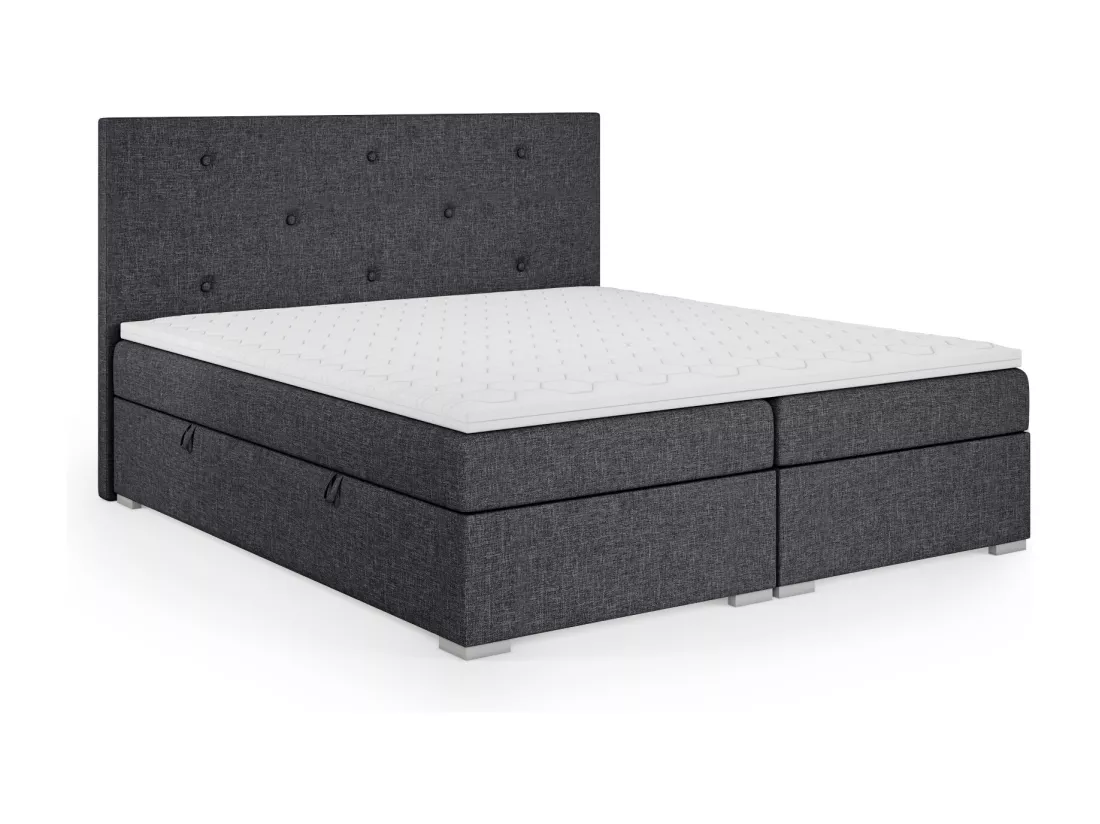 Lit Boxspring avec tiroirs de lit, Coffre de lit Topper Atlanta 200x200 cm, Orinoco 100 (Noir)