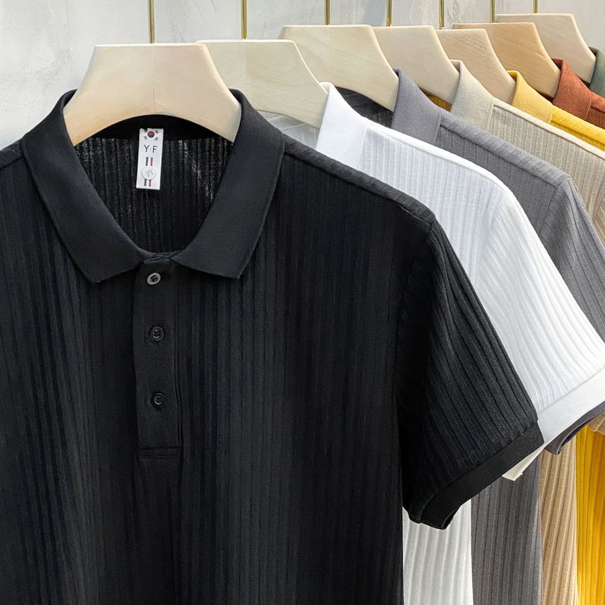 GRAYCIOUS - Poloshirt met korte mouwen en effen ribbelbreisel