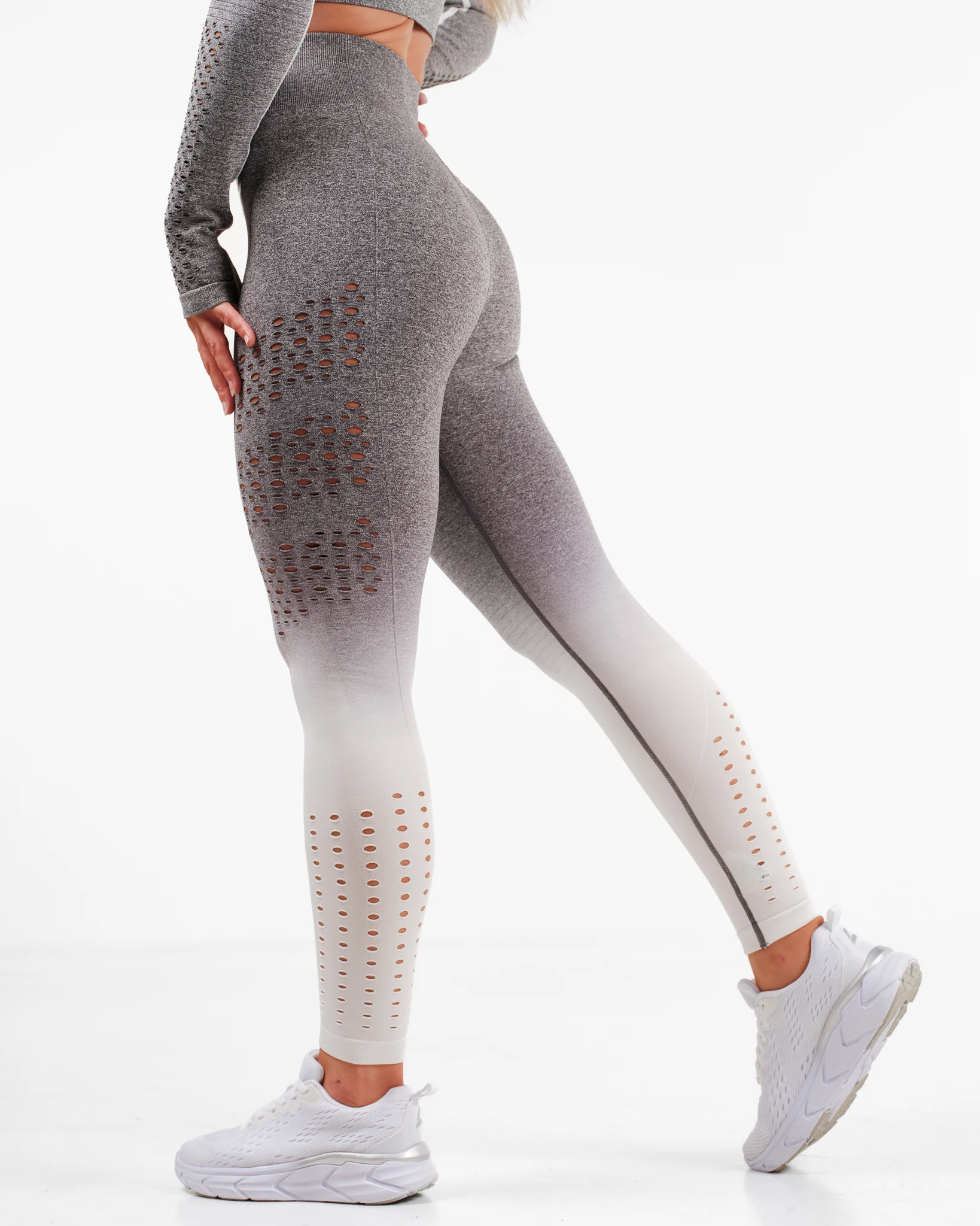 LEVITY Fade Mesh Seamless Tights Light Grey Ombre